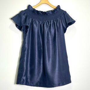 KEEPSAKE THE LABEL Off-Shoulder Satin Navy Blue Mini Dress Short Sleeve Sz Small